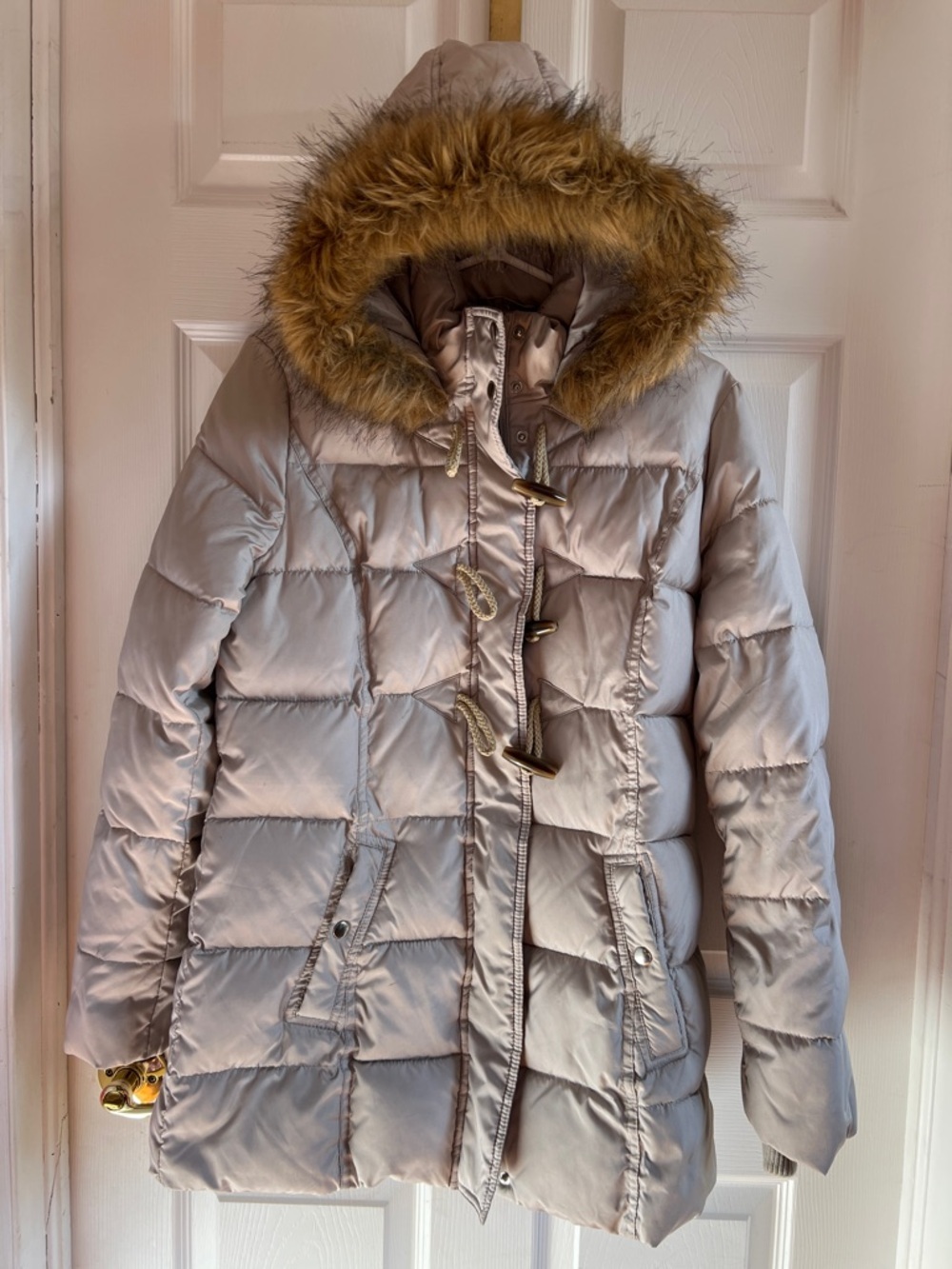 Jessica Women's Faux-Fur Trim Quilted Puffer Coat - Light Taupe - Picture 1 of 15